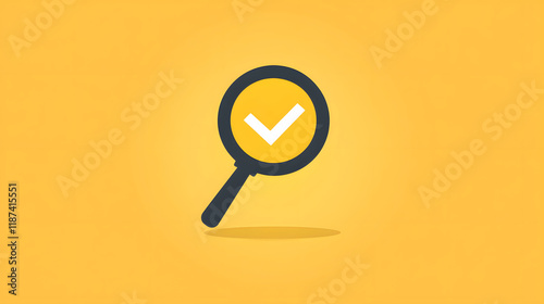 Magnifying glass and check mark icon. Business concept, quality control, approval and contract assignment. 
