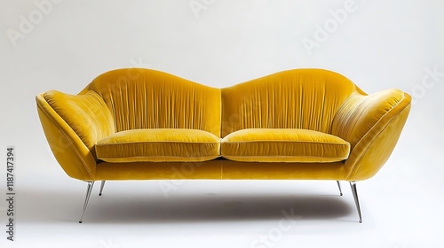 Sofa with a minimalist design, featuring slim metal legs and a low profile  photo