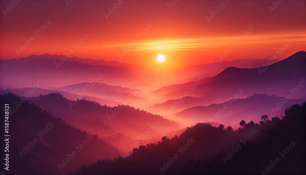 Obraz premium Soft gradient background with warm sunset colors blending from orange to purple, peaceful and natural vibe