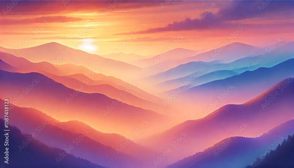 Soft gradient background with warm sunset colors blending from orange to purple, peaceful and natural vibe Soft gradient background with warm sunset colors blending from orange to purple, peaceful and natural vibe