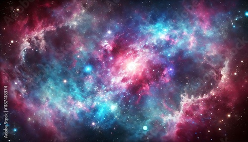 Wallpaper Mural Galaxy inspired nebula with vivid purple, blue, and pink colors, glowing stars and cosmic dust, dreamy and vast universe background, generative ai Torontodigital.ca
