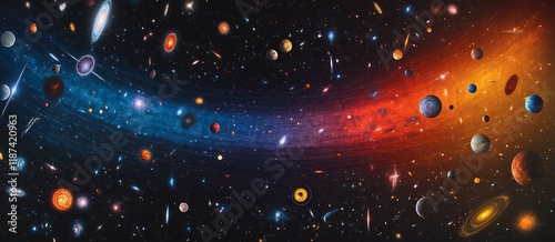 Wide view of observable universe highlighting redshift and blue shift in distant celestial objects photo