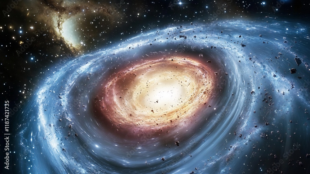 Fototapeta premium Galaxy collision producing dramatic waves of cosmic dust gravitational interactions