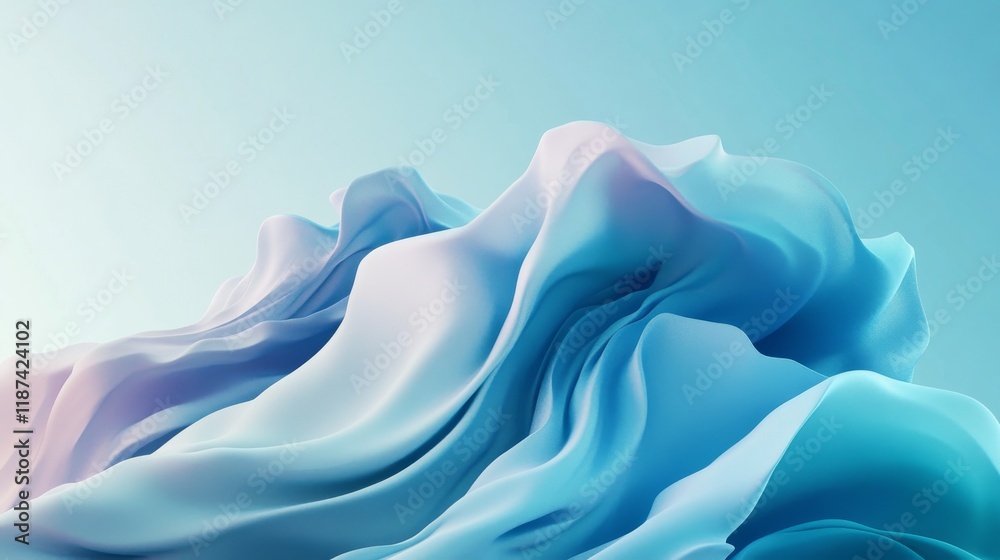 Fototapeta premium Abstract flow of blue and white fabric against gradient background, ethereal art concept