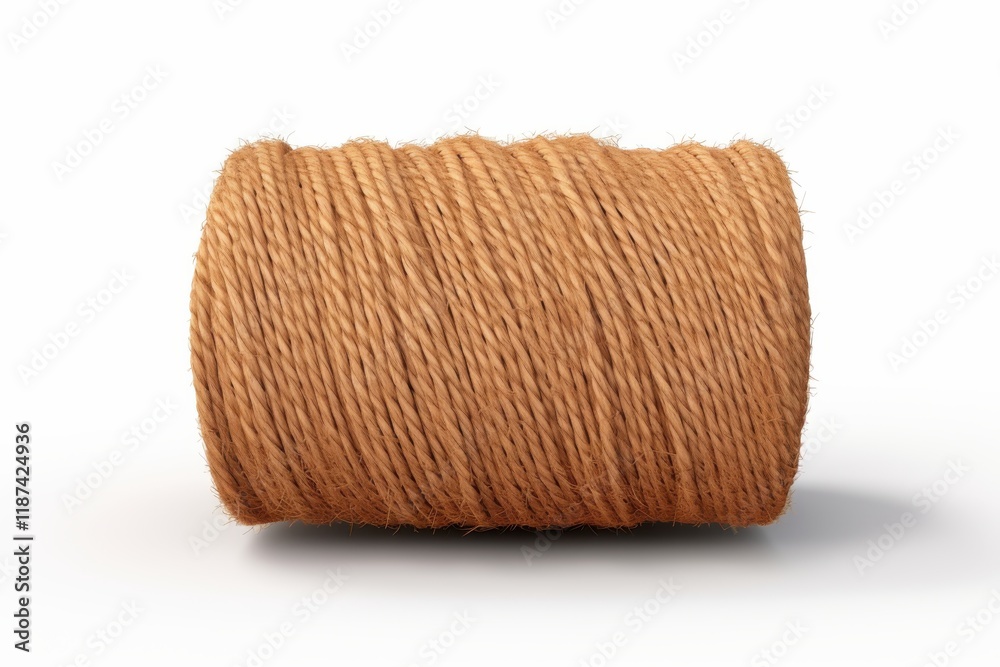 Twisted natural fiber thread roll resting on a flat surface, showcasing texture and color for crafting projects Twisted natural fiber thread roll resting on a flat surface, showcasing texture and color for crafting projects