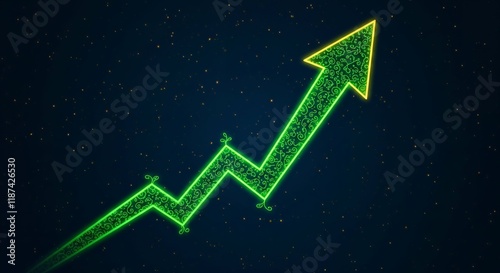 An upward arrow symbolizing the growing trend in sustainable investment, representing green finances and ecological practices, reflecting a shift towards environmentally responsible investing.