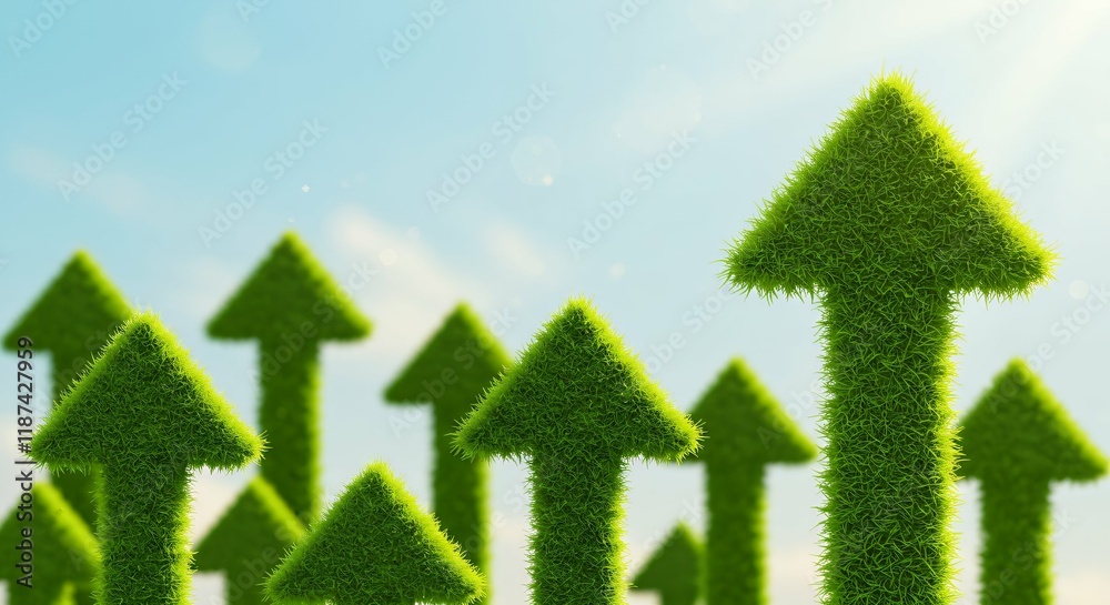 Illustration of upward-pointing arrows made of lush green grass, symbolizing eco-friendly progress, sustainable development, and positive environmental growth trends. Illustration of upward-pointing arrows made of lush green grass, symbolizing eco-friendly progress, sustainable development, and positive environmental growth trends.
