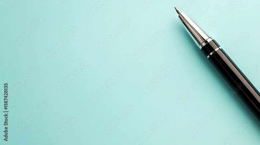 A close-up of a pen on a blue surface against a light green background, with a light blue background A close-up of a pen on a blue surface against a light green background, with a light blue background