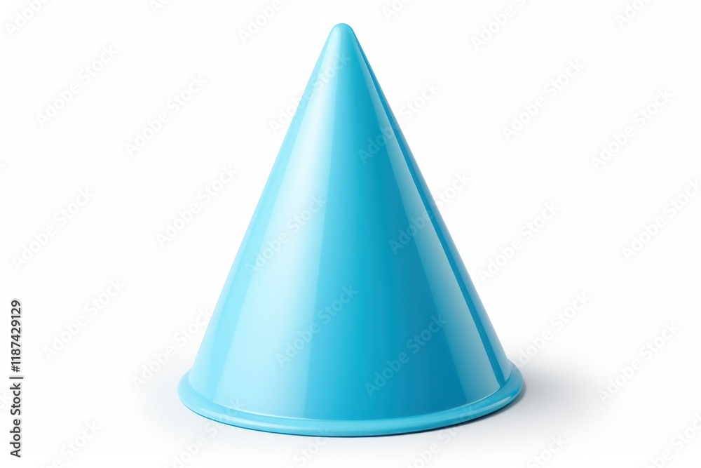 Bright blue traffic cone displayed on a white surface for educational purposes regarding safety and directing traffic flow Bright blue traffic cone displayed on a white surface for educational purposes regarding safety and directing traffic flow