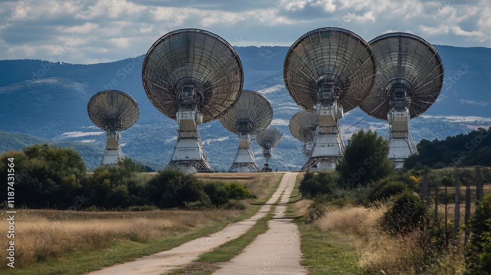 Fototapeta premium Radio telescopes scanning cosmic strings multiverse representations deep space