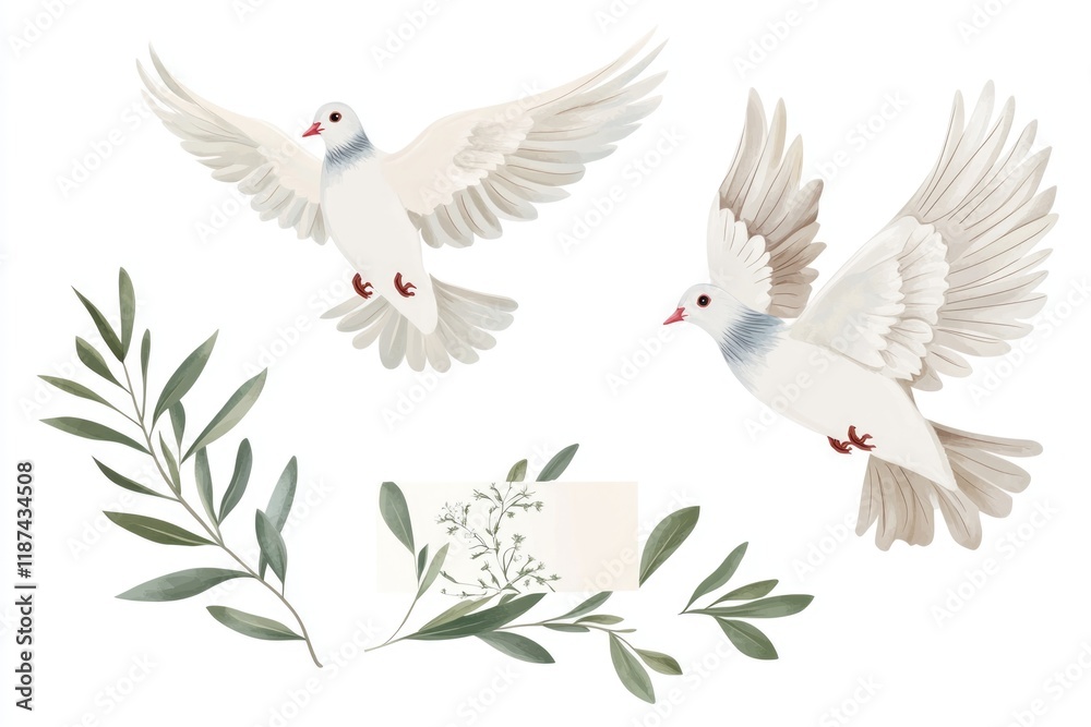 Obraz premium Two white birds flying together in the air, a symbol of freedom and unity