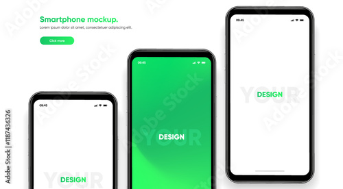 Realistic smartphone mockup. Mobile phone vector with isolated on white background. Device front view. 3D mobile phone with shadow. Realistic, high quality smart phone mockup for ui ux presentation.