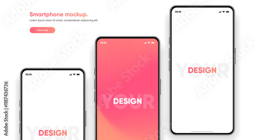 Realistic smartphone mockup. Mobile phone vector with isolated on white background. Device front view. 3D mobile phone with shadow. Realistic, high quality smart phone mockup for ui ux presentation.