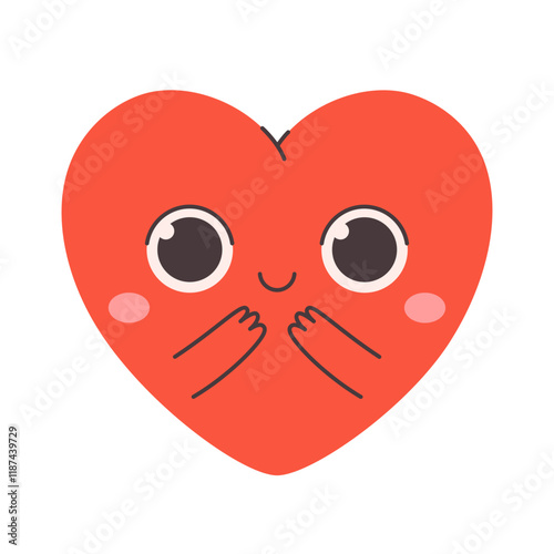 Cute heart character with emotions. Perfect for Valentines Day designs, cards, logo, decorations. Concept of love, romantic, self love. Hand drawn vector illustration in flat style