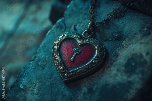 Antique Heart Shaped Necklace With Key Detail photo