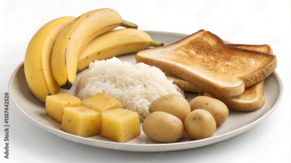 Bland food platter with bananas simple meal setup indoor kitchen minimalist view Bland food platter with bananas simple meal setup indoor kitchen minimalist view