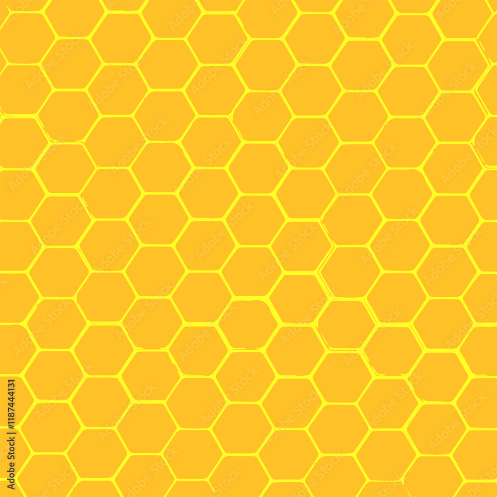 Hand drawn yellow honeycomb hexagon pattern with gold background Hand drawn yellow honeycomb hexagon pattern with gold background