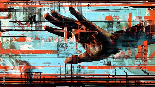 Vibrant art collage featuring a hand holding a ticket against a blue and orange backdrop