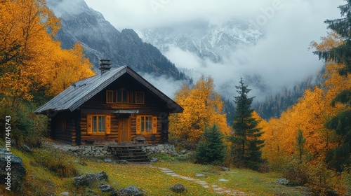 mountain shelter in valley in tatras mountains bad weather in zakopane