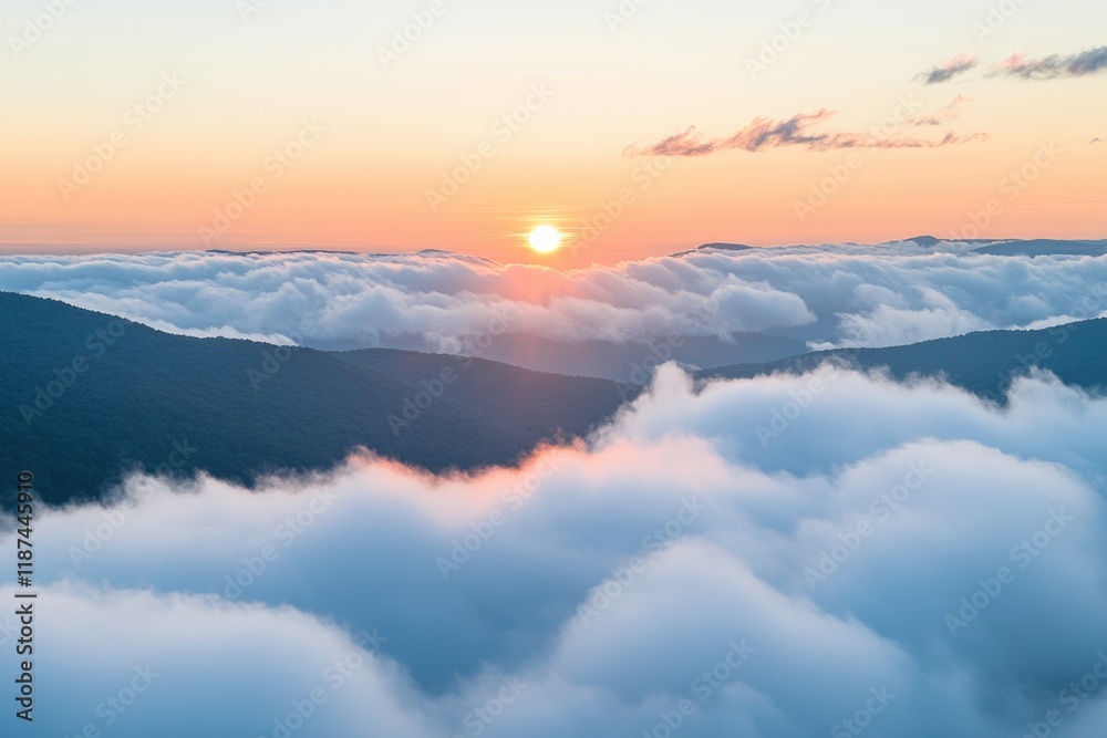 Sunset scenery over mountains with clouds, great for nature and landscape images