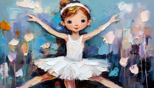 Expressive Oil Painting A Graceful Ballerina Dance Painted with the Palette Knife Technique in Vibrant Colors photo