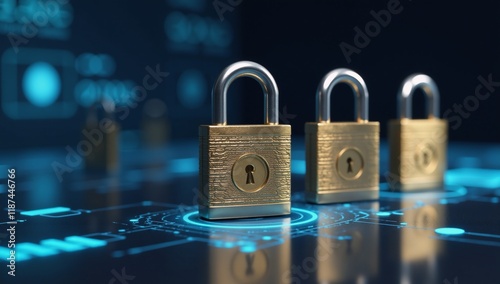 Digital lock illustration featuring abstract tech backdrop  digital security info digital art photo