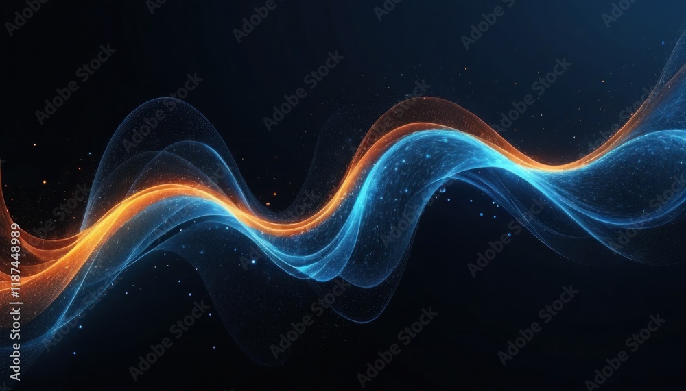 Fototapeta premium Abstract Blue and Orange Particle Wave Glowing Energy Flow Digital Art Background