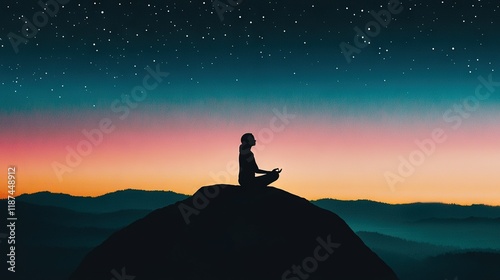   An individual atop a peak with a smartphone in hand and a starlit backdrop
