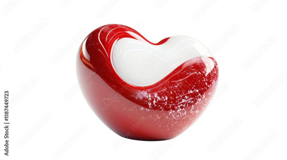 A red and white heart-shaped 3D render icon with a polished texture on a white background A red and white heart-shaped 3D render icon with a polished texture on a white background