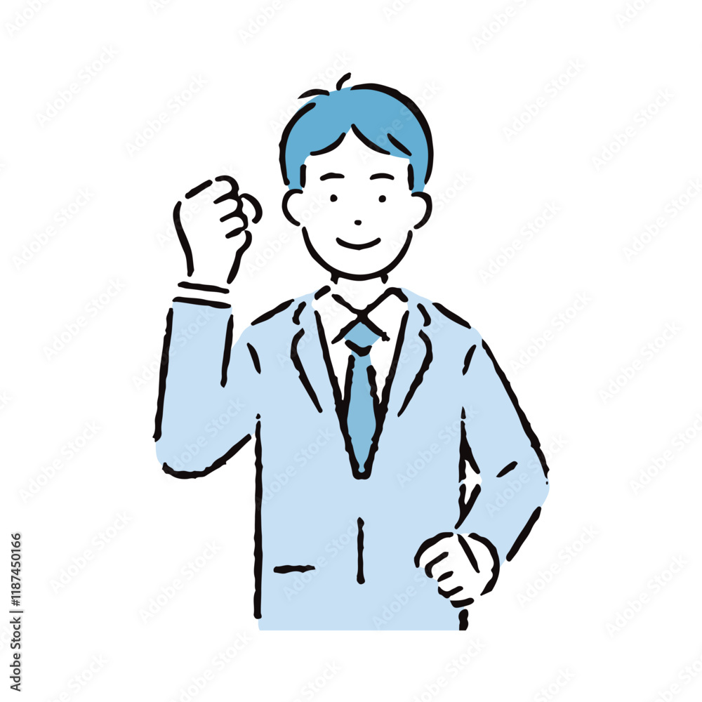 ガッツポーズをするスーツを着た男性
