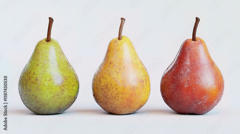 Fresh Isolated Pears on White Background with Vibrant Colors Fresh Isolated Pears on White Background with Vibrant Colors