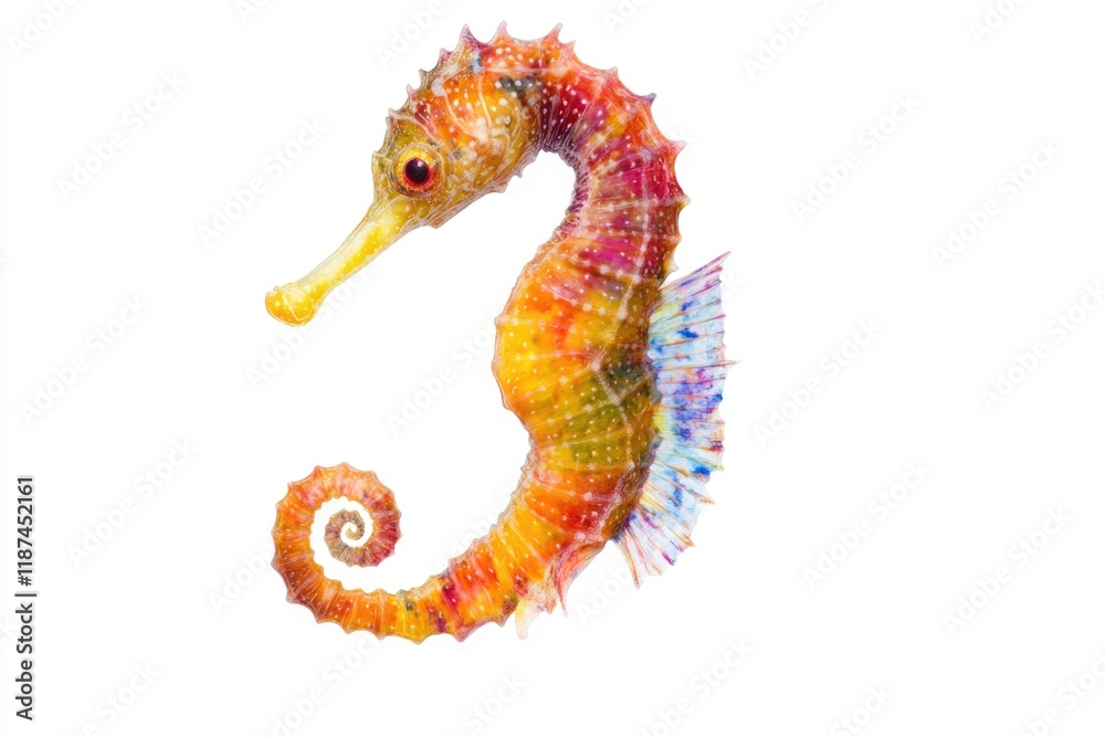 Fototapeta premium A close-up shot of a seahorse on a white background, great for use in ocean-themed designs or as a symbol of good luck