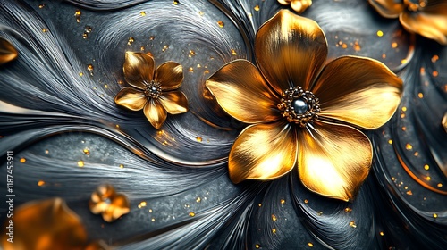 Highly detailed metallic floral embellishments close-up photos photo