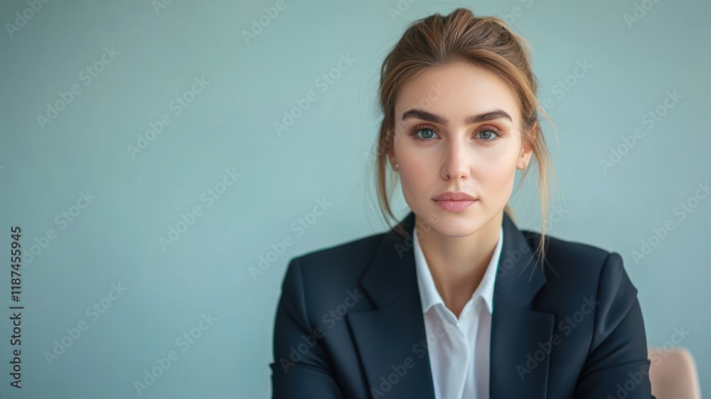 Businesswoman in gray and blush office, poised and focused leadership. Women's Day Businesswoman in gray and blush office, poised and focused leadership. Women's Day