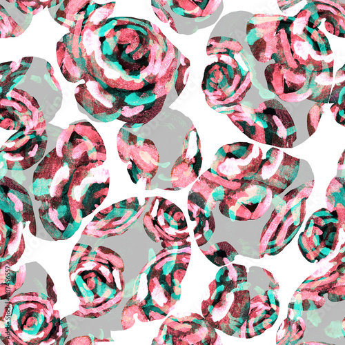 Naive art abstract flowers seamless pattern with optical illusion and blur. Home decor, modern interior, beauty package, textile, wallpaper, fabric, bedding, package, outerwear.