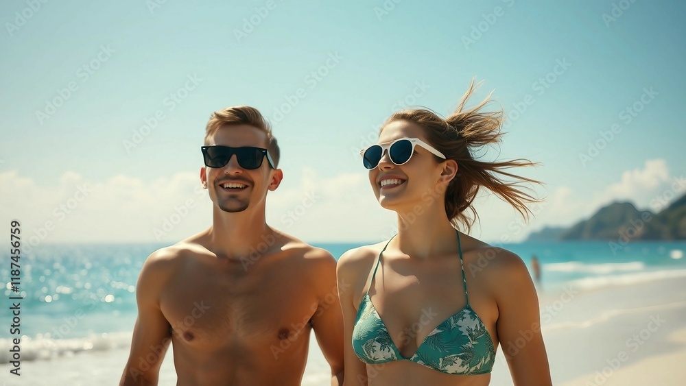 Two friends enjoying a sunny day on a beautiful beach in Brazil Two friends enjoying a sunny day on a beautiful beach in Brazil