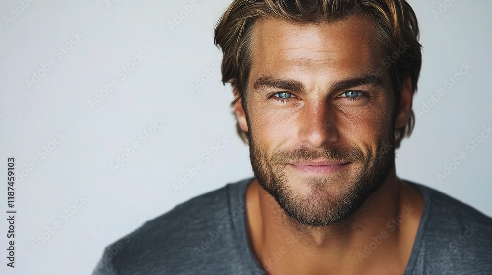 Fototapeta premium Handsome Man with a Smile and Serious Gaze Isolated on Background