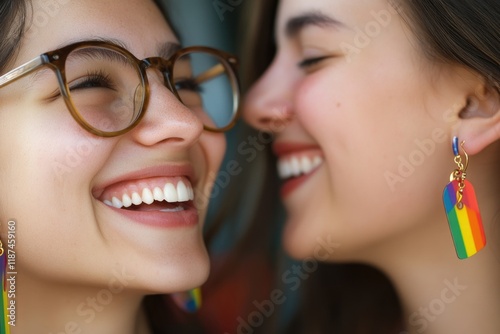 Two happy friends smiling and accessorized with vibrant earrings