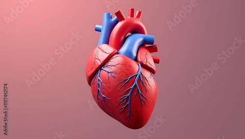 Abstract red human heart. Heart anatomy. Healthcare medical concept. Low poly style design. Geometric background. Wireframe light connection structure.