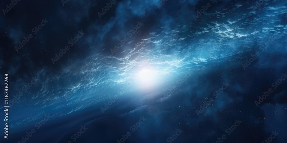 Fototapeta premium Blue Radiance in Space: Bright Stars and Planets Illuminating the Abstract Universe - 3D Space Illustration