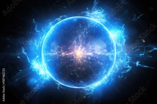 Blue Ball Lightning Fractal - Powerful Explosion of Quantum Energy and Physics Field photo