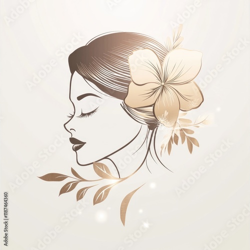Elegant woman profile illustration with floral ornament.