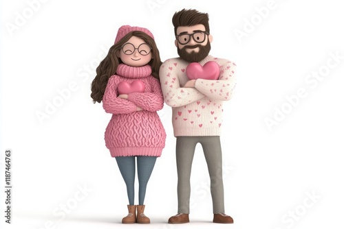 A couple, cheerful, cartoon style, illustration, valentine's day theme, 