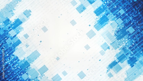 Abstract blue pixel grid background. Modern techy design. Geometric pattern. Blue squares, lines on white background. Digital illustration. Seamless pattern. Futuristic layout. Suitable for app web