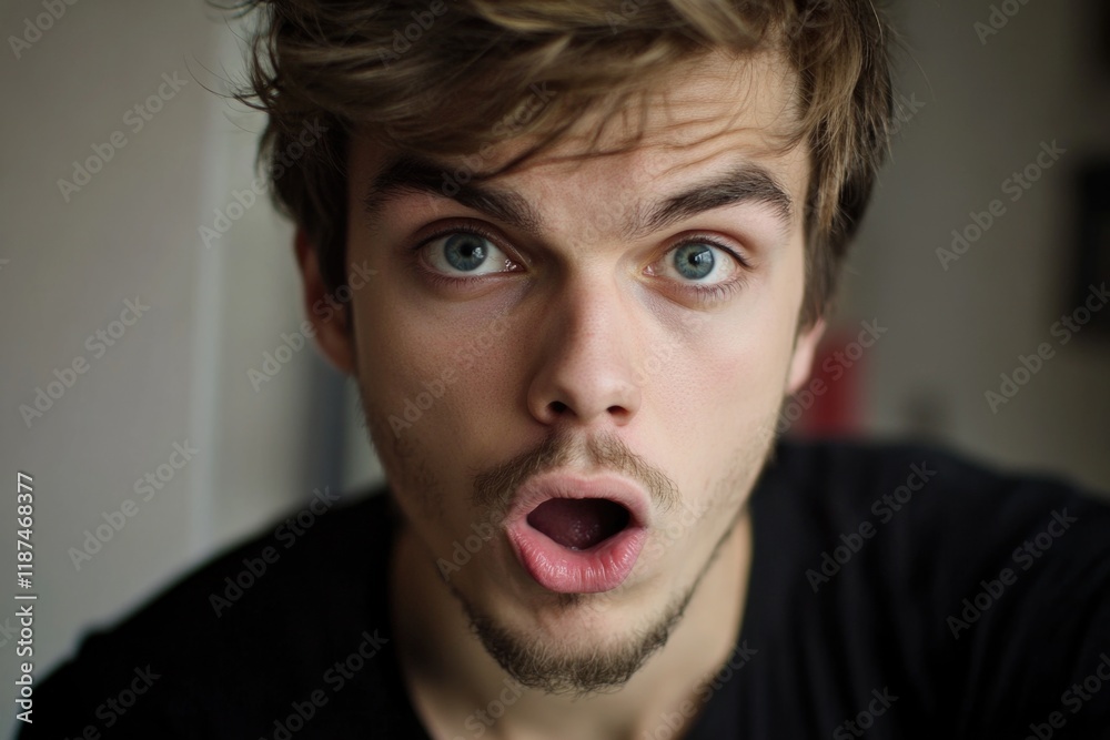 A person with a shocked or astonished facial expression, ideal for illustrations about surprise, shock or amazement A person with a shocked or astonished facial expression, ideal for illustrations about surprise, shock or amazement