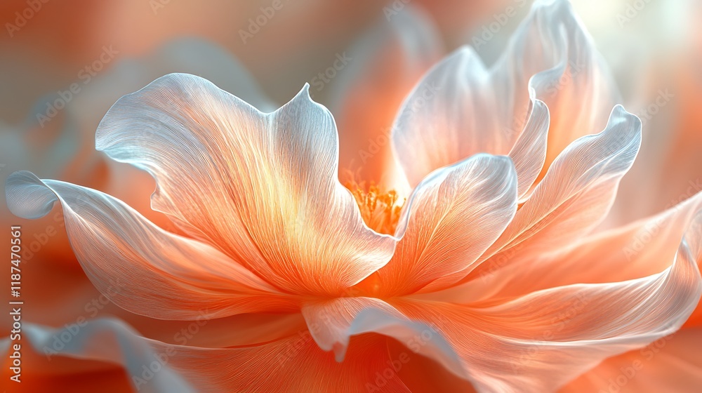 Obraz premium Close-up of a delicate, peach and white flower with soft, translucent petals.