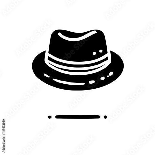 Classic Fedora Hat Icon:  A simple yet stylish black and white illustration of a fedora hat, ideal for fashion, style, and vintage design projects. 