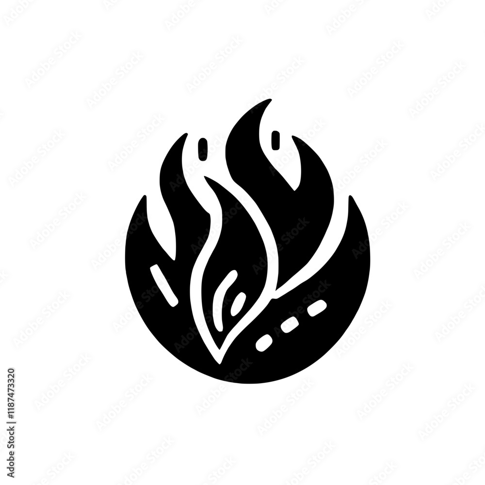 Obraz premium Fiery Orb: Abstract Black and White Fire Icon 
