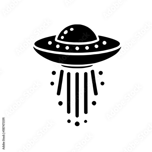 UFO Landing: A sleek, black spaceship descends, emitting beams of light.  A captivating illustration of extraterrestrial visitation. 