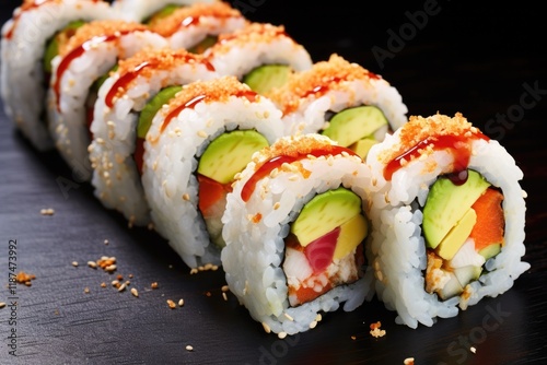 Delicious California Roll Sushi with Fresh Seafood and Creamy Avocado - A Traditional Japanese Food Favorite